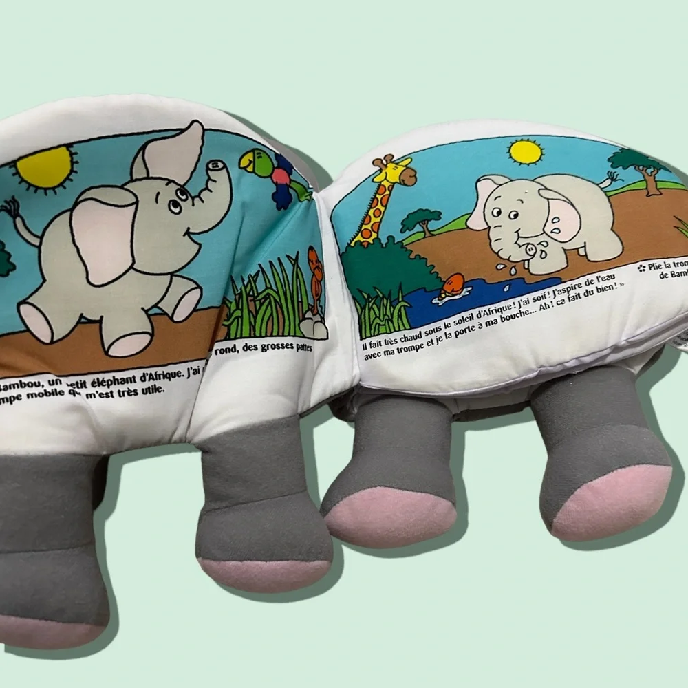 Vintage French L’Menagerie Bambou L’Elephant Soft Animal Story Book 1998
